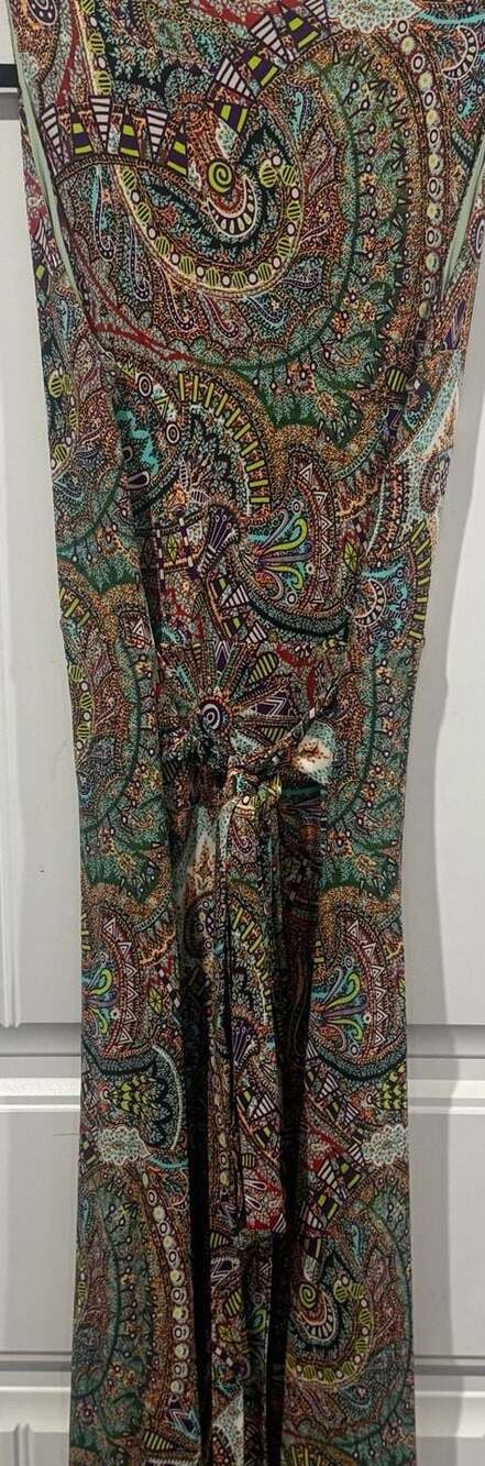 ETRO Boho, Retro ,Paisley Print V-Neck Sleeveless Maxi Dress with Tie Back - Picture 5 of 10
